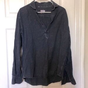 Salvatore Piccolo Napoli  Linen Gray Pullover Button Shirt Long Sleeve 17.5 44 L